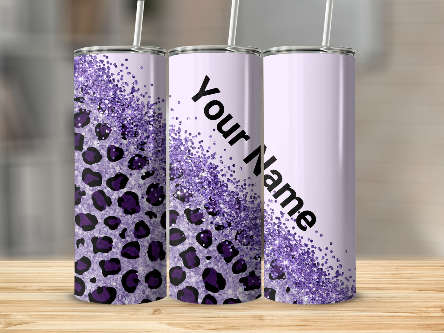 Purple Leopard Glitter Personalized Tumbler Product