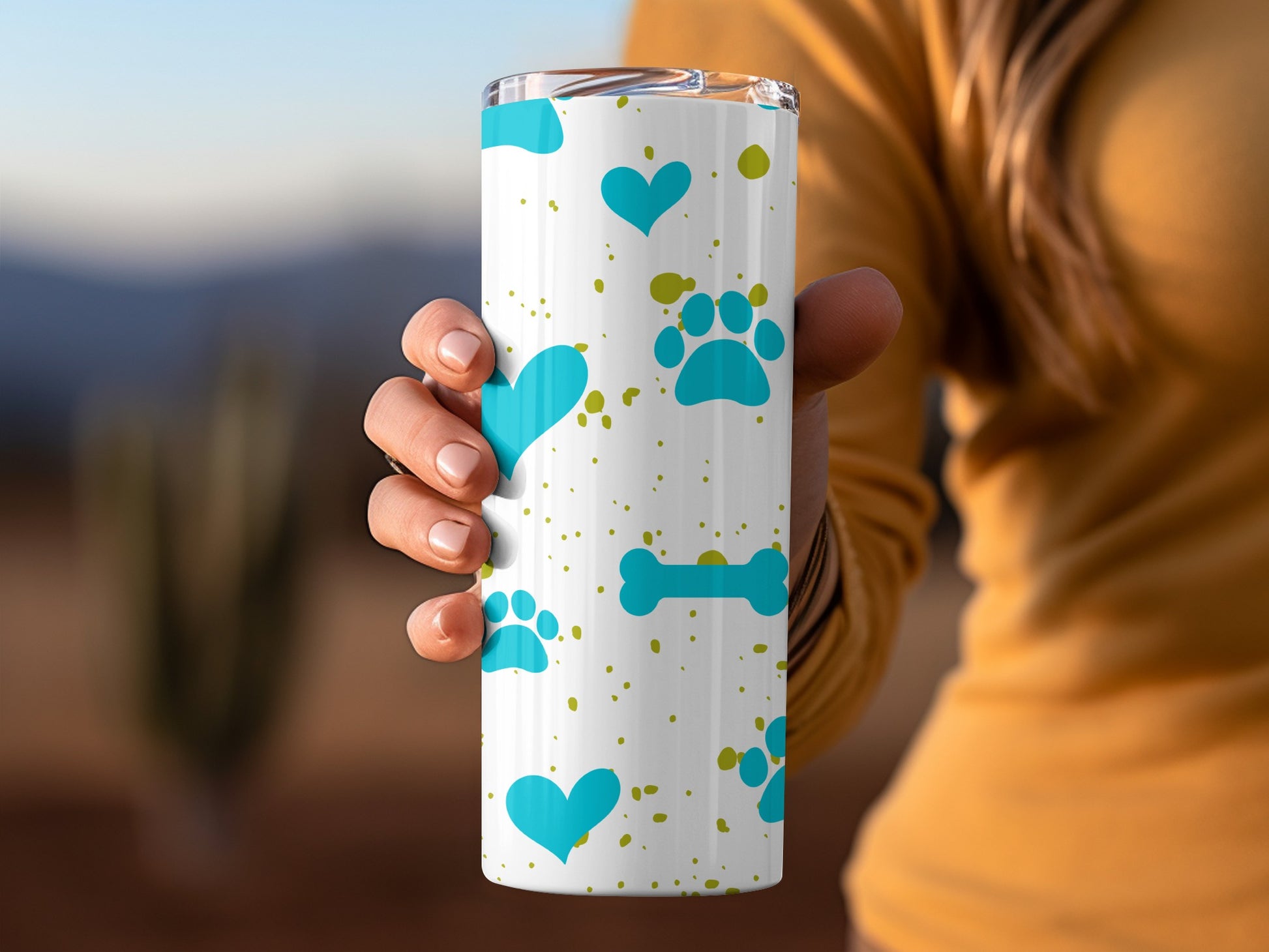 Blue Paw Prints and Hearts Design Insulated Tumbler