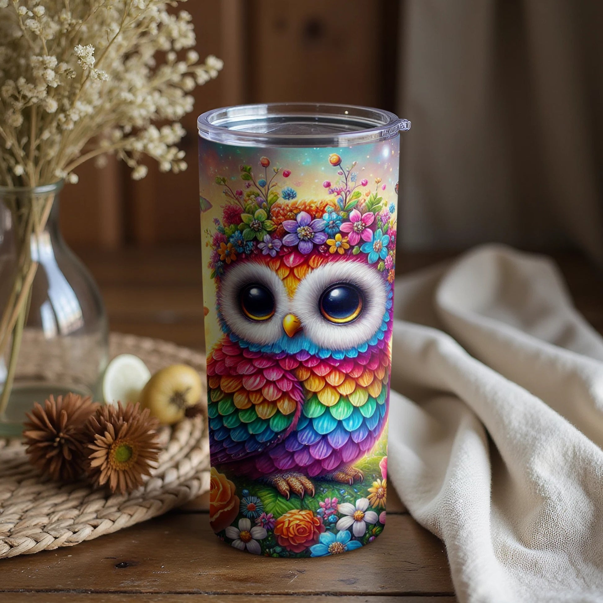 Colorful Floral Owl Art Tumbler for Your Drinks