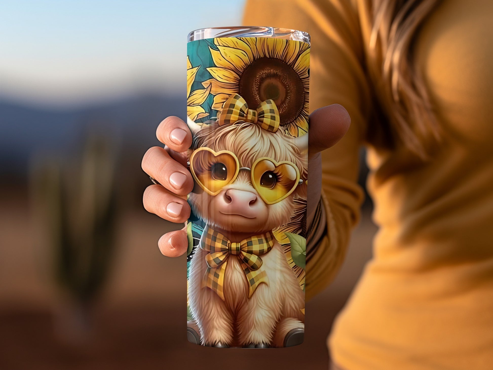 Cute Sunflower Cow with Heart Glasses Tumbler