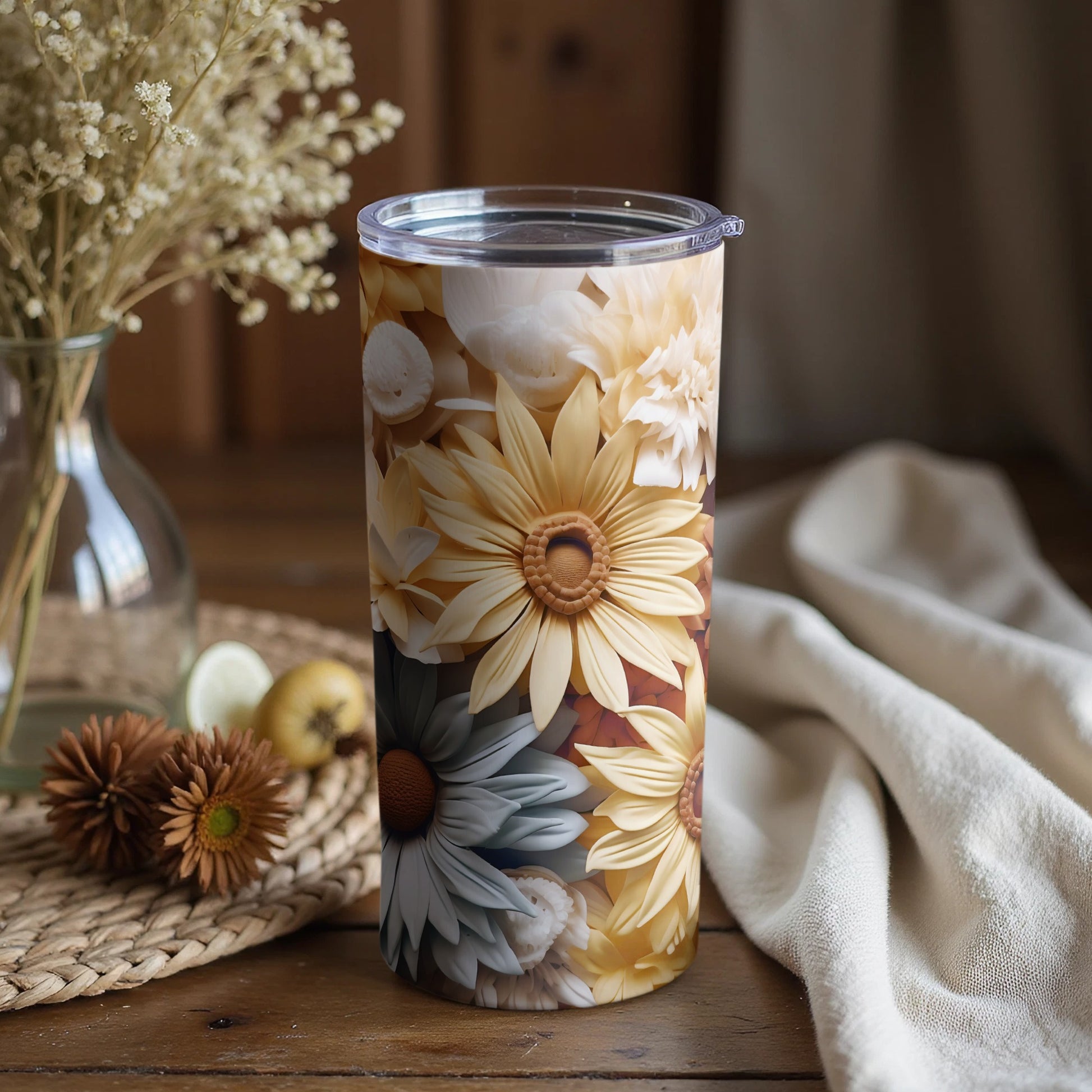 Elegant Floral Sunflower Design Insulated Tumbler