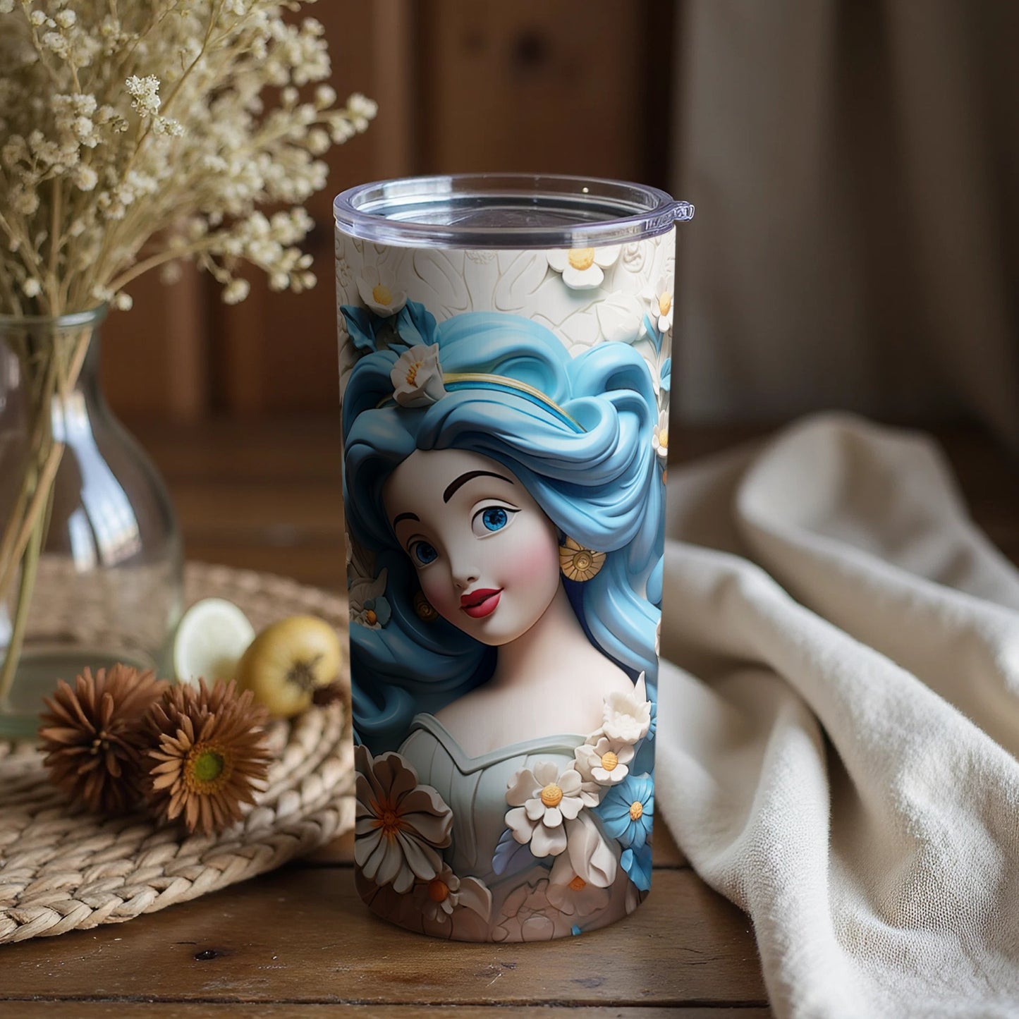 Beautiful Blue Haired Lady Floral Design Tumbler