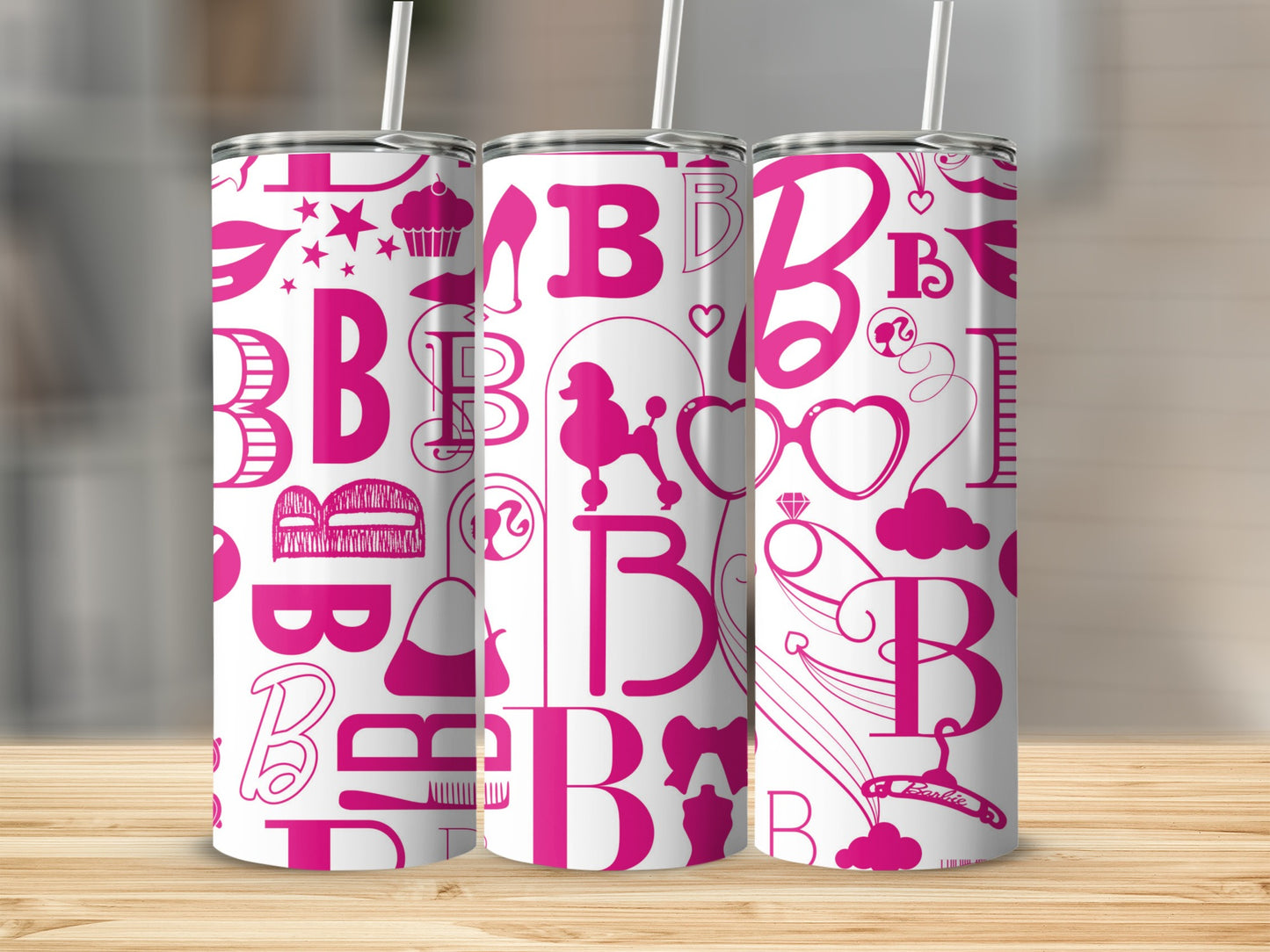 Barbie Themed Letters Charms Accessories Print Tumblers