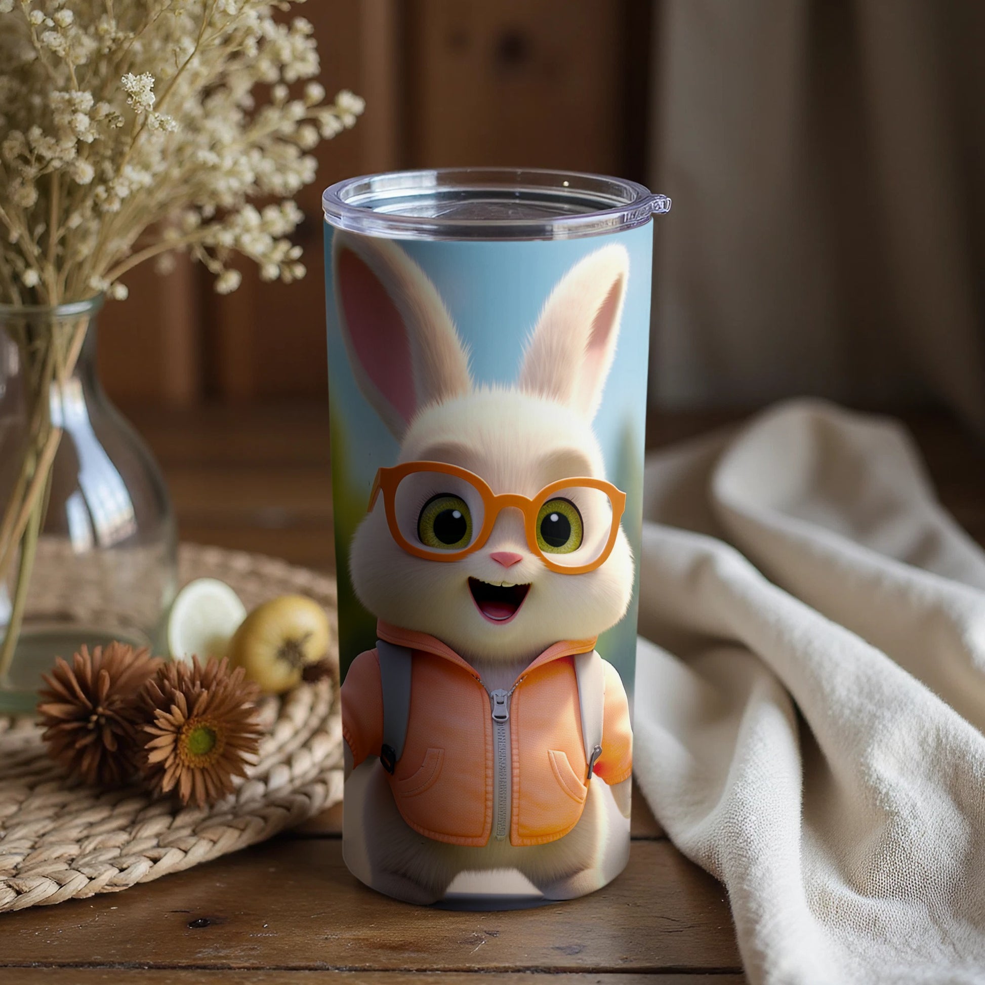 Adorable Bunny with Glasses on Tumbler for Kids