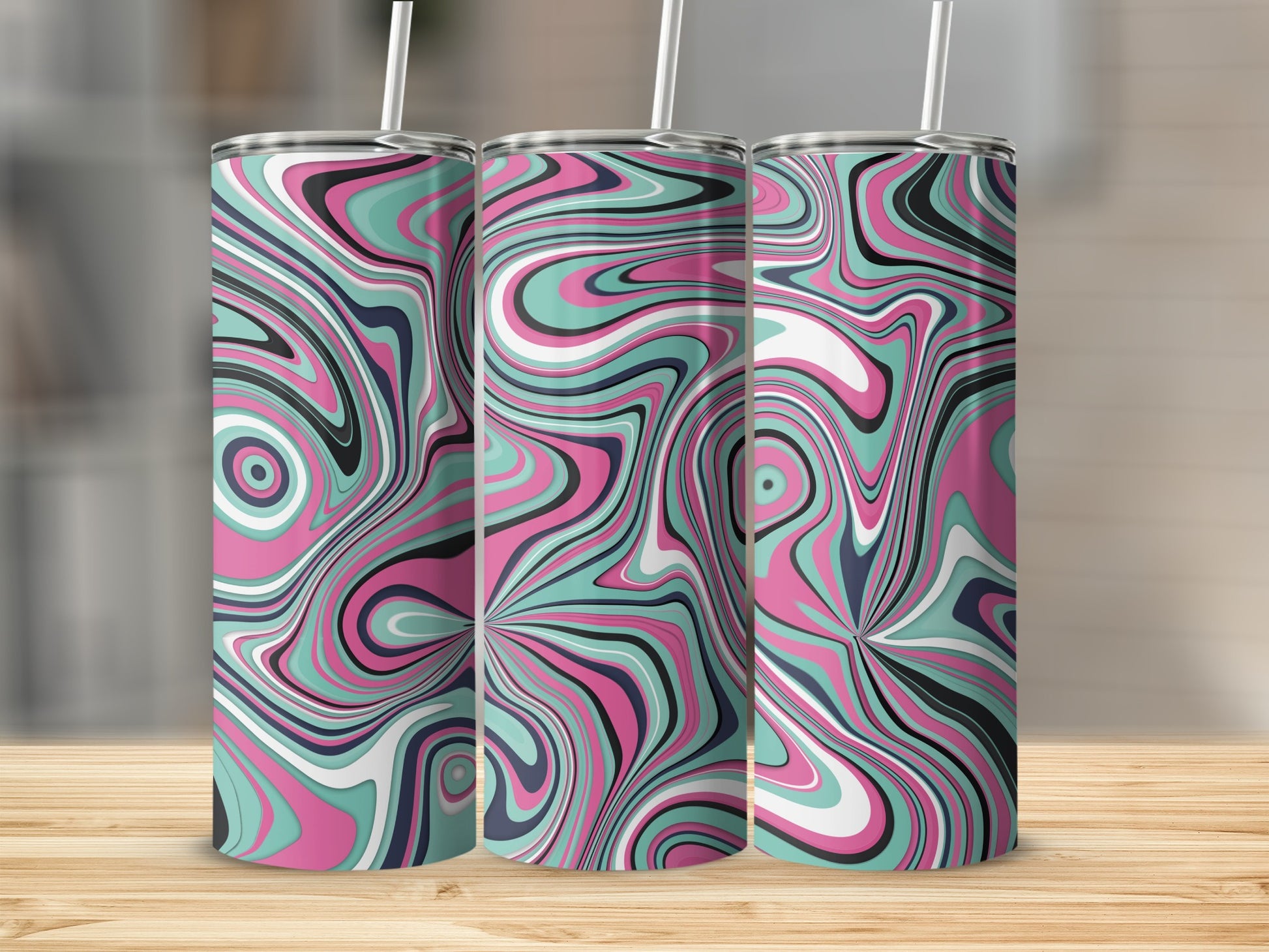 Colorful Swirl Design Tumbler with Stainless Straw