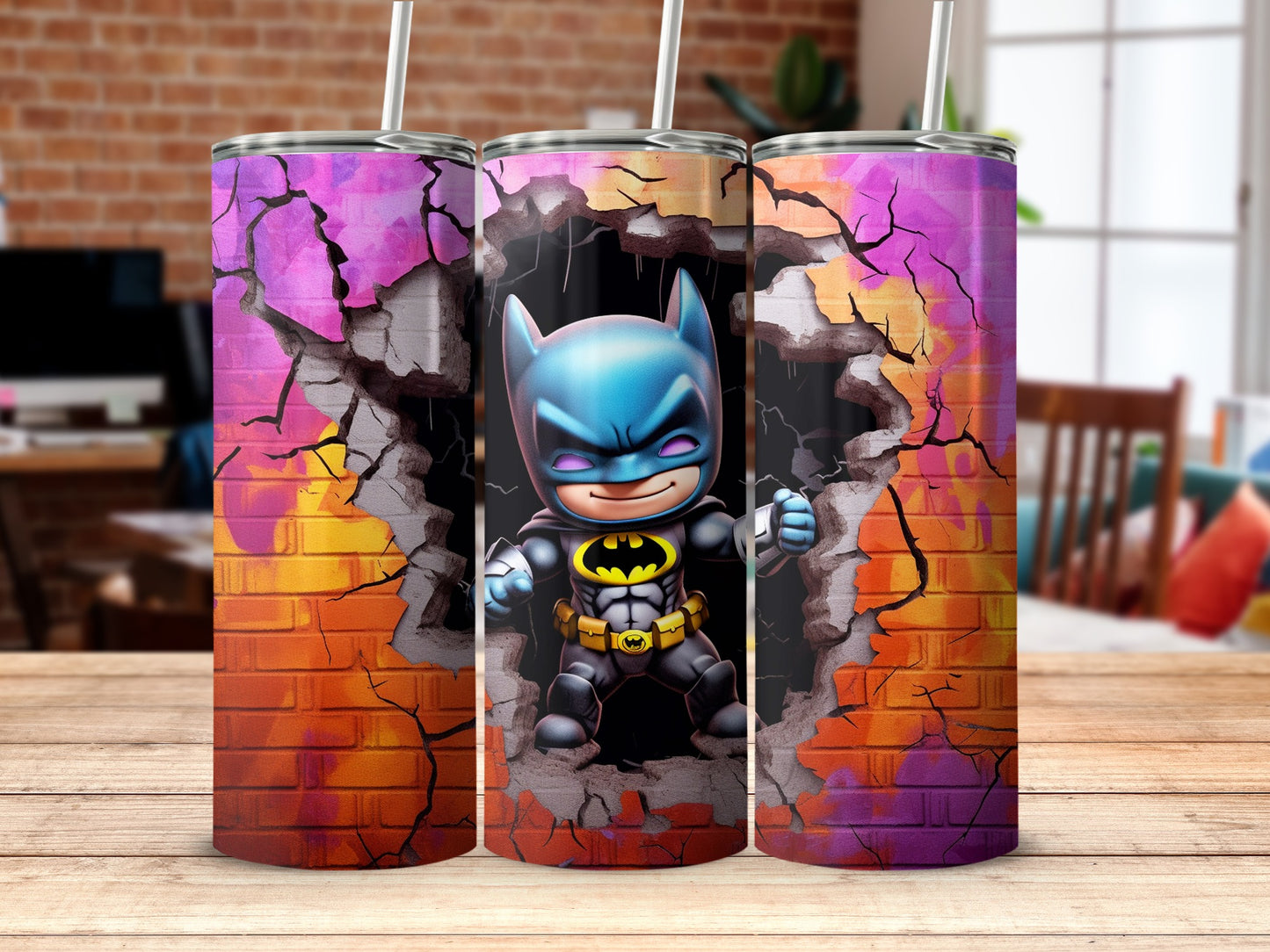 Vibrant Superhero Cracked Wall Theme Tumbler Wrap