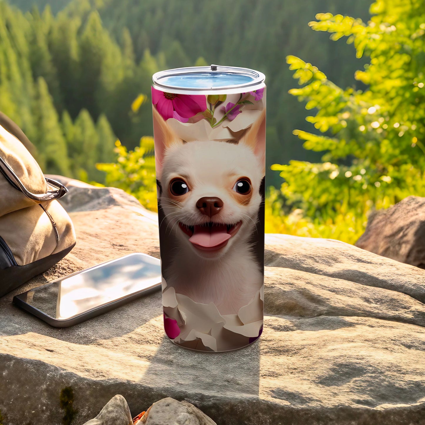 Happy Chihuahua Floral Tumbler Beverage Container product type
Chihuahua, Dog, Puppy, Happy Dog, Smiling Dog, Pet Lover, Dog Lover Gift, Floral Pattern, Flower Design, Tumbler Cup, Drinkware, Beverage Container, Outdoor Tumbler, Nature Inspired, Mountain Scenery, Forest Green, Cute Chihuahua, Animal Print, Custom Tumbler, Insulated Drinkware