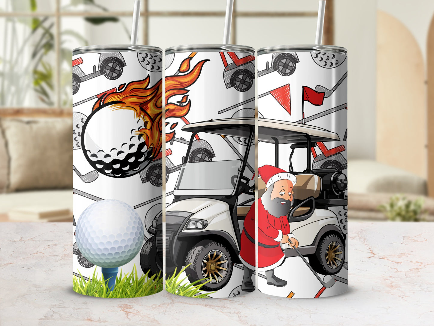 Festive Golf Themed Stainless Steel Tumbler Flask