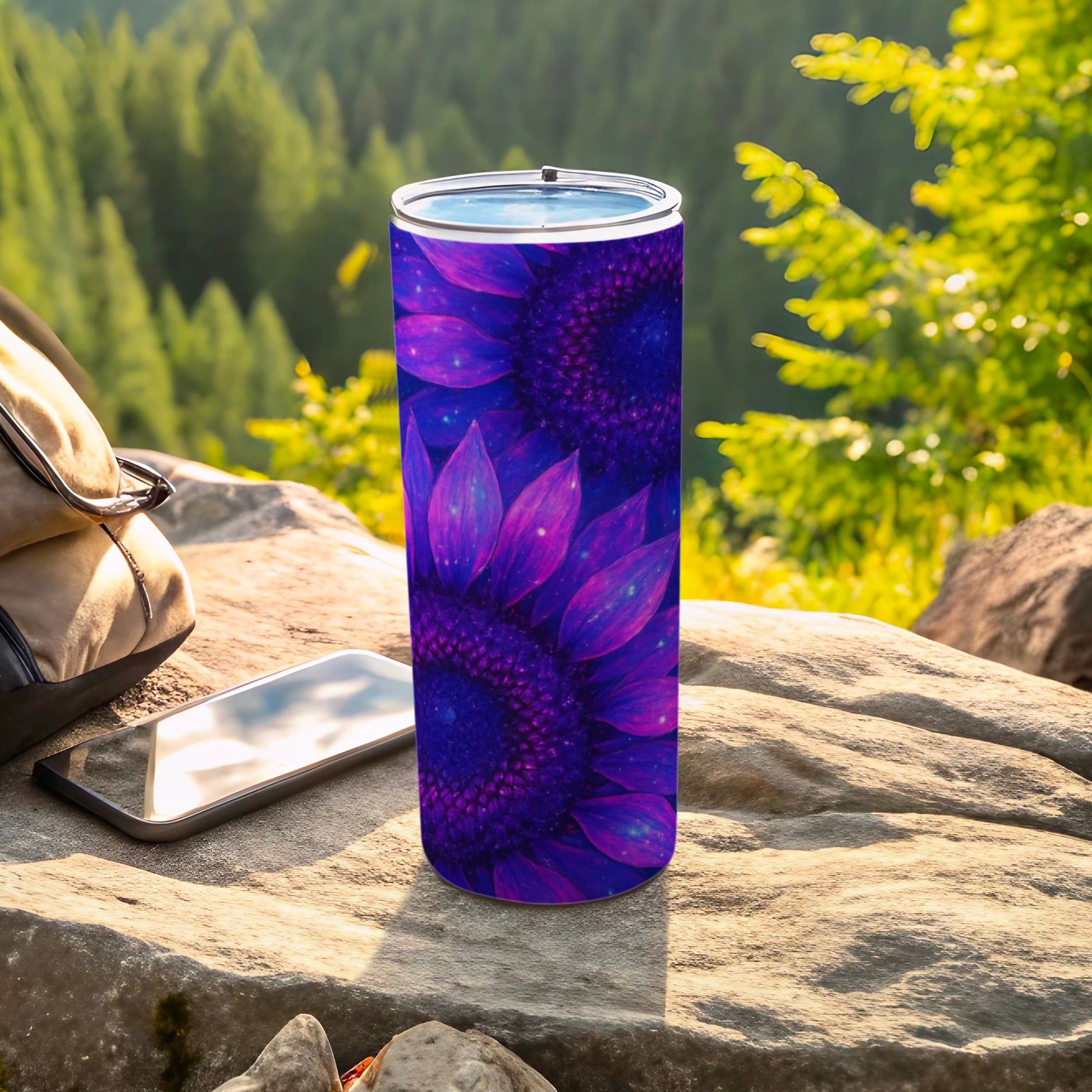 Vivid Purple Sunflower Design Outdoor Tumbler