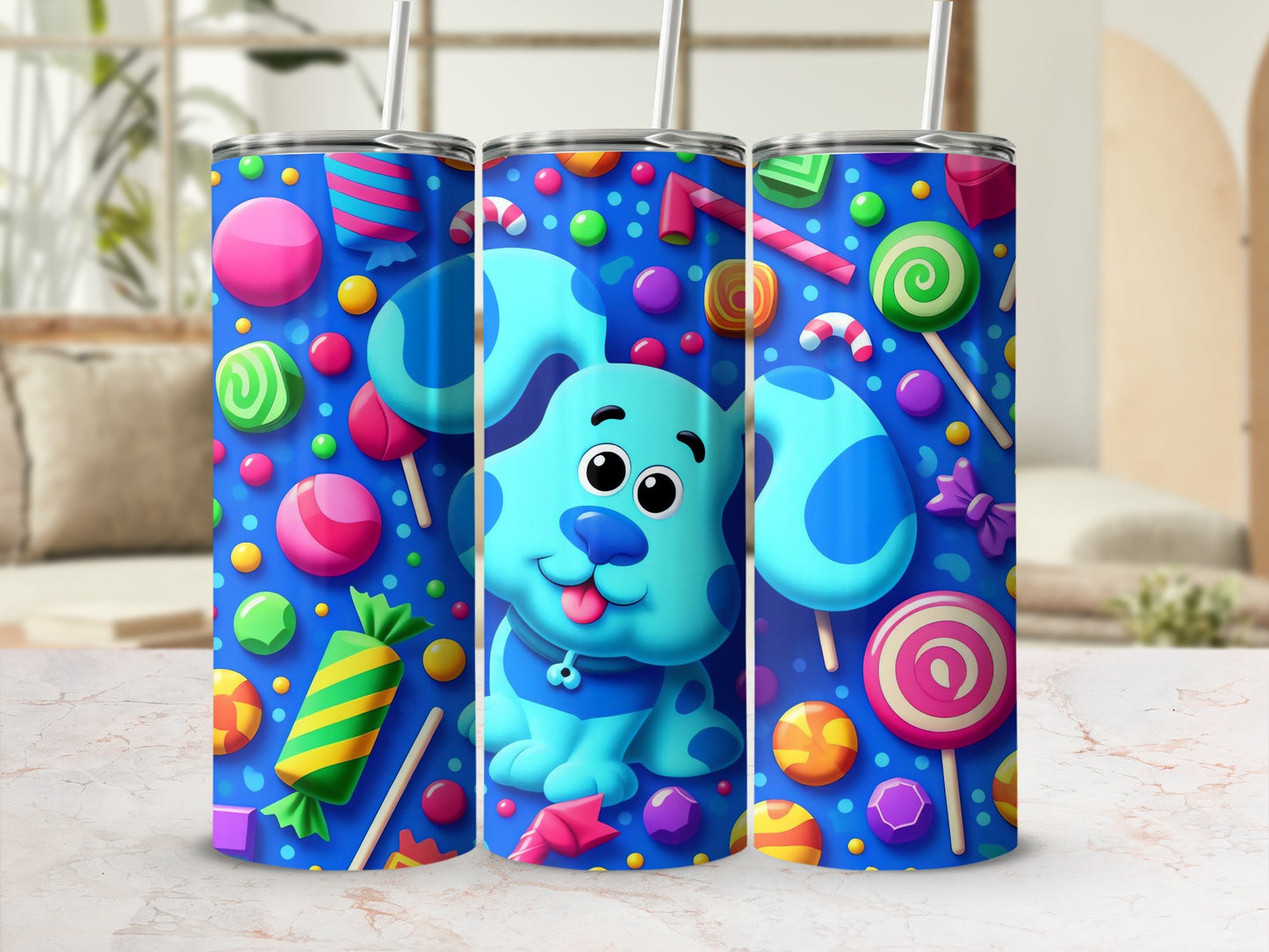 Colorful Candy and Blue Dog Design Tumbler Toy