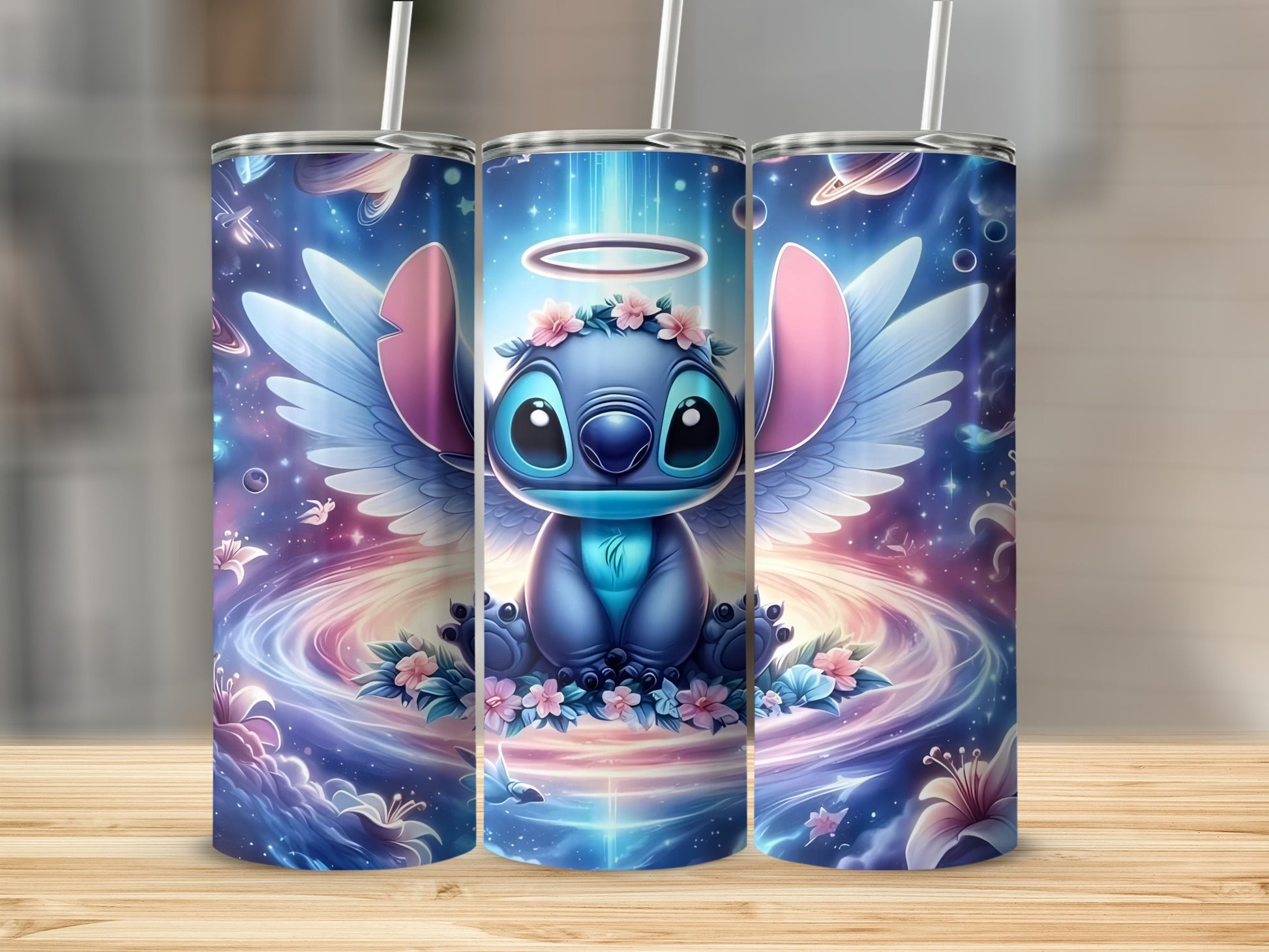 Cute Angelic Creature with Flowers Tumbler Cup Design