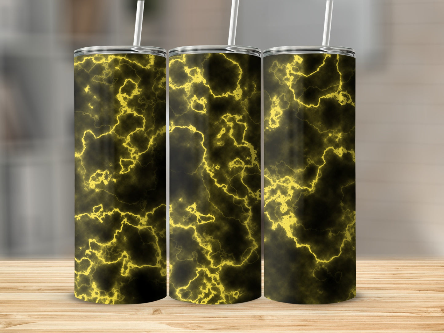 Electric Gold Network Against Black Tumblers