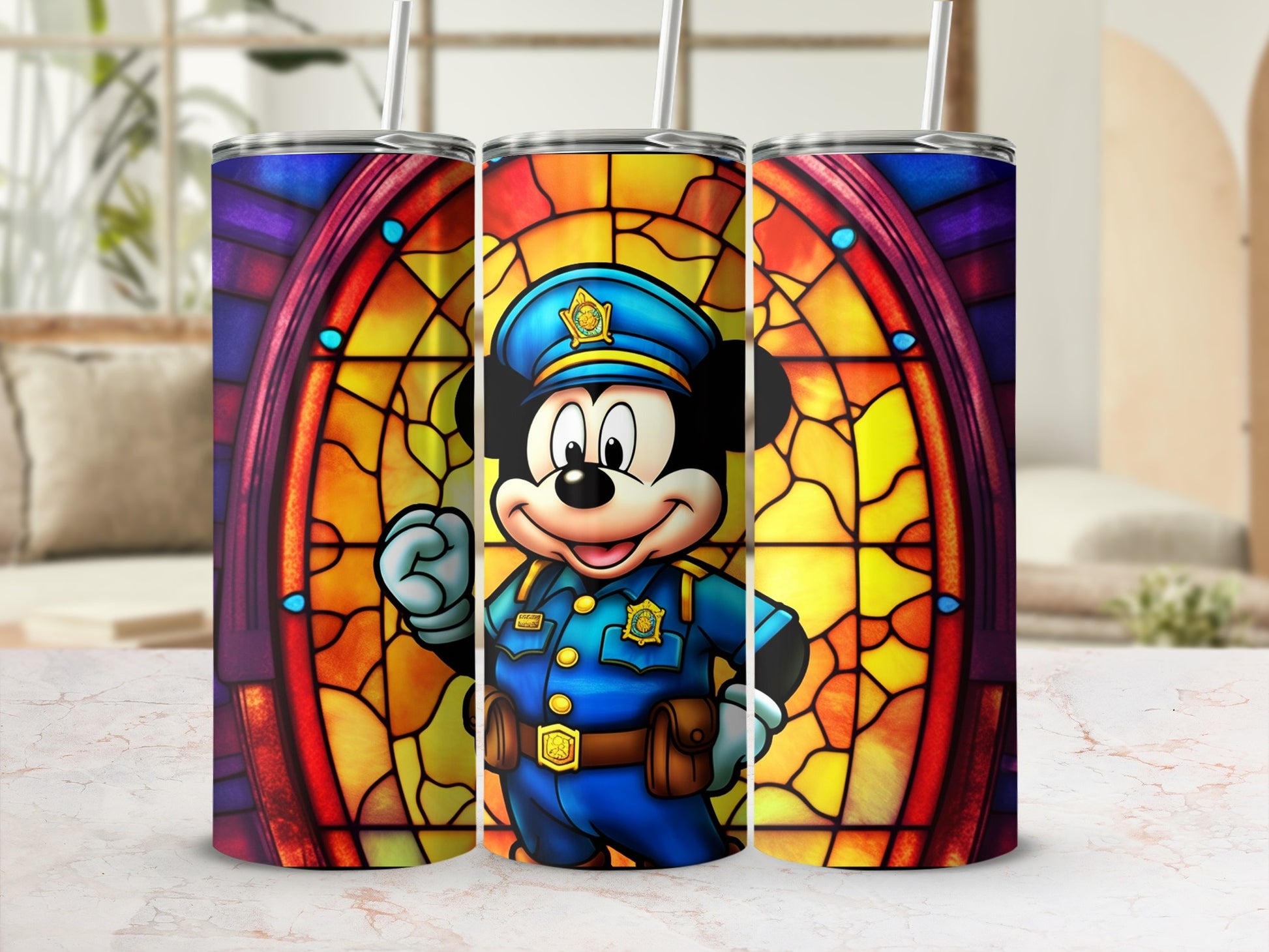 Cartoon Police Character Stained Glass Artwork Tumbler