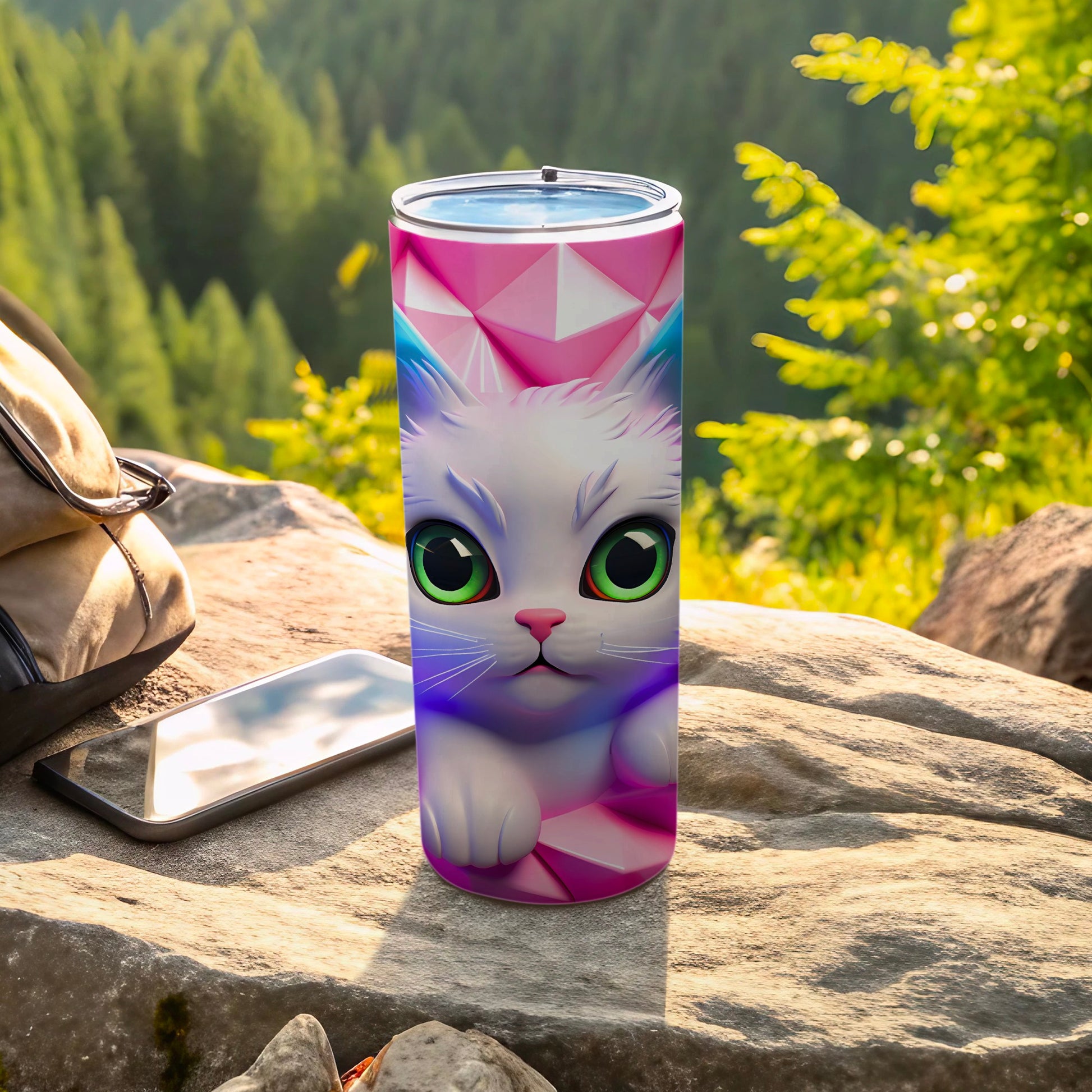 Adorable Cat Big Green Eyes Faceted Pattern Tumbler product type