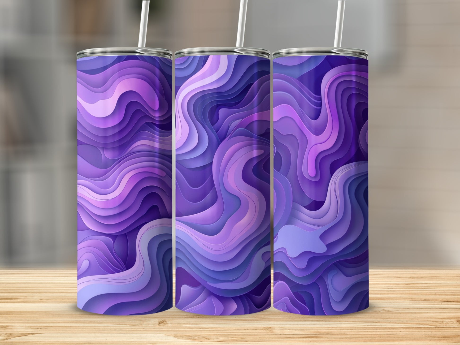 Purple and Blue Abstract Waves Design Tumbler Product