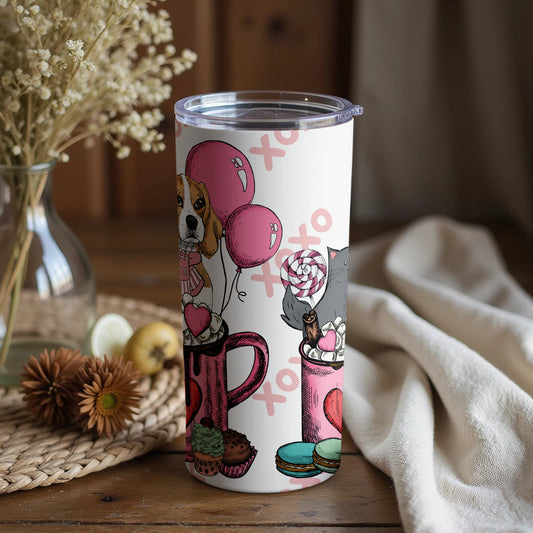 Cute Dog and Cat with Balloons Tumbler
