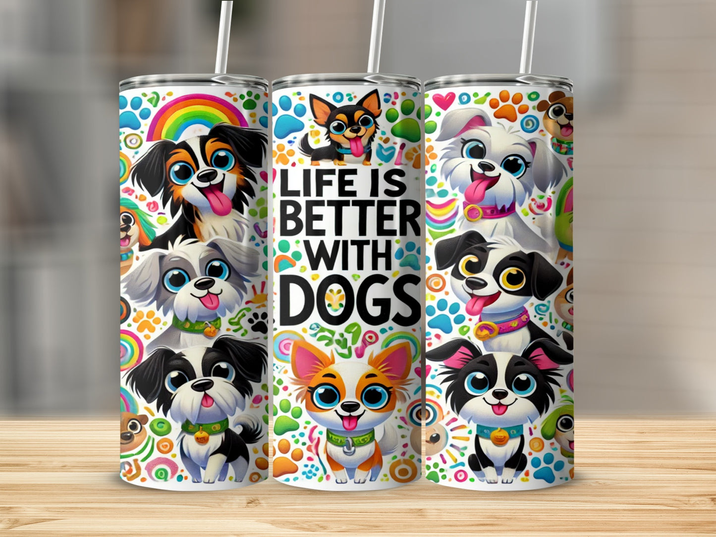 Life Is Better With Dogs Colorful Cute Illustration Tumbler