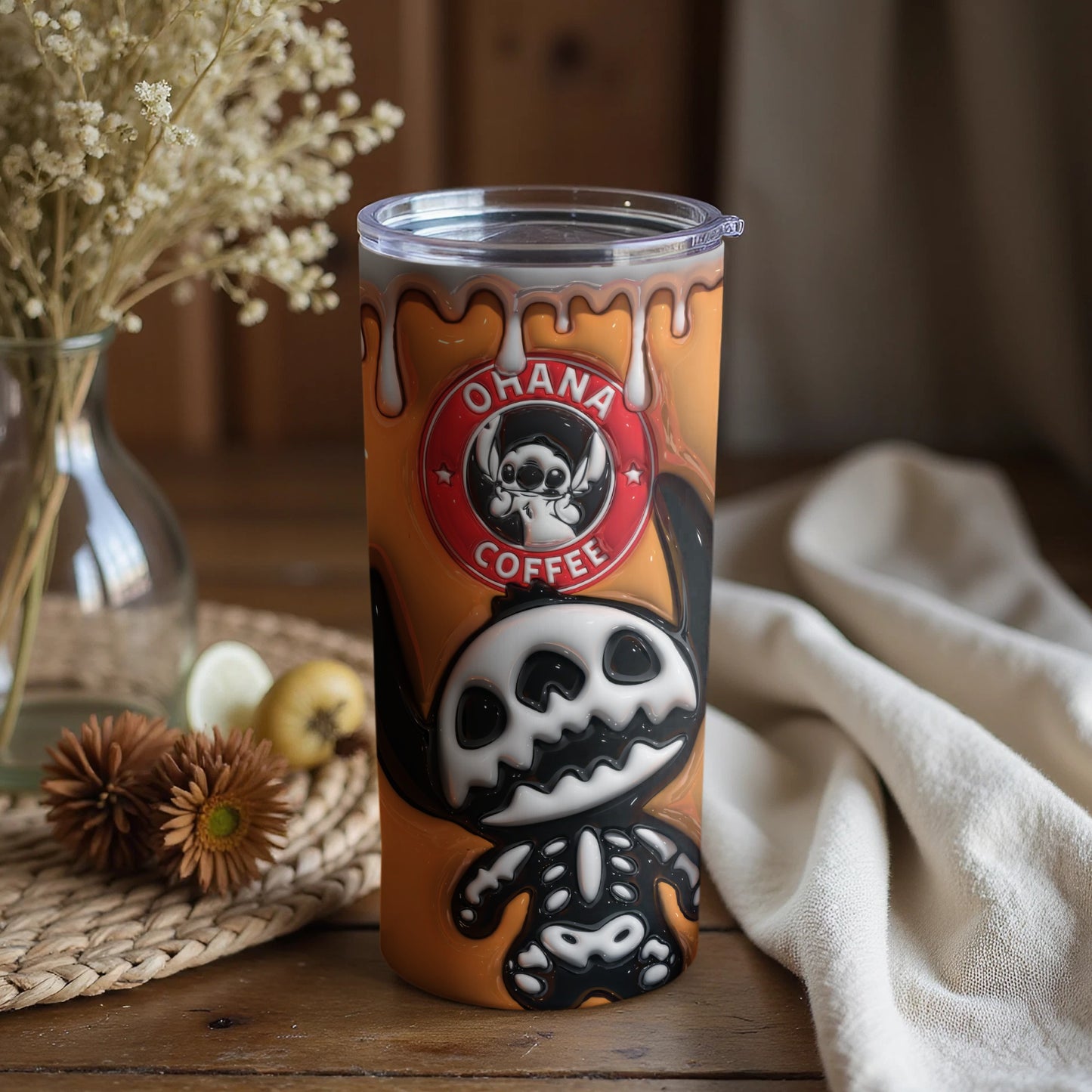 Cute Spooky Character Ohana Coffee Tumbler Cup