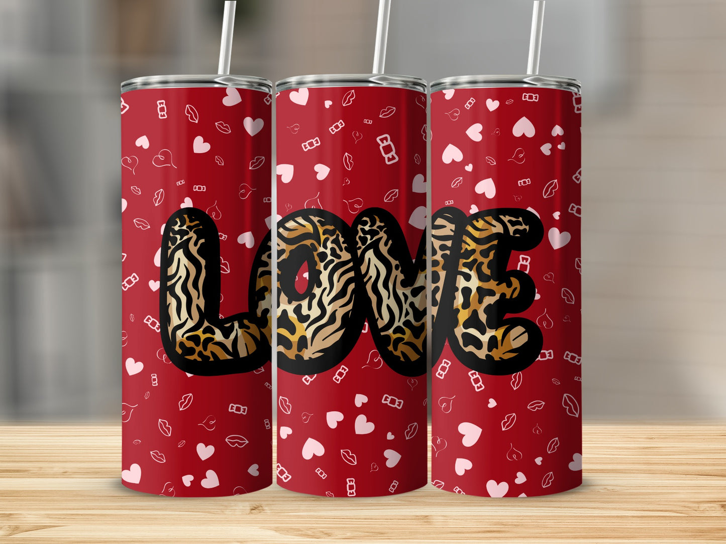 Leopard Print LOVE Red Hearts Tumblers for Valentine's
