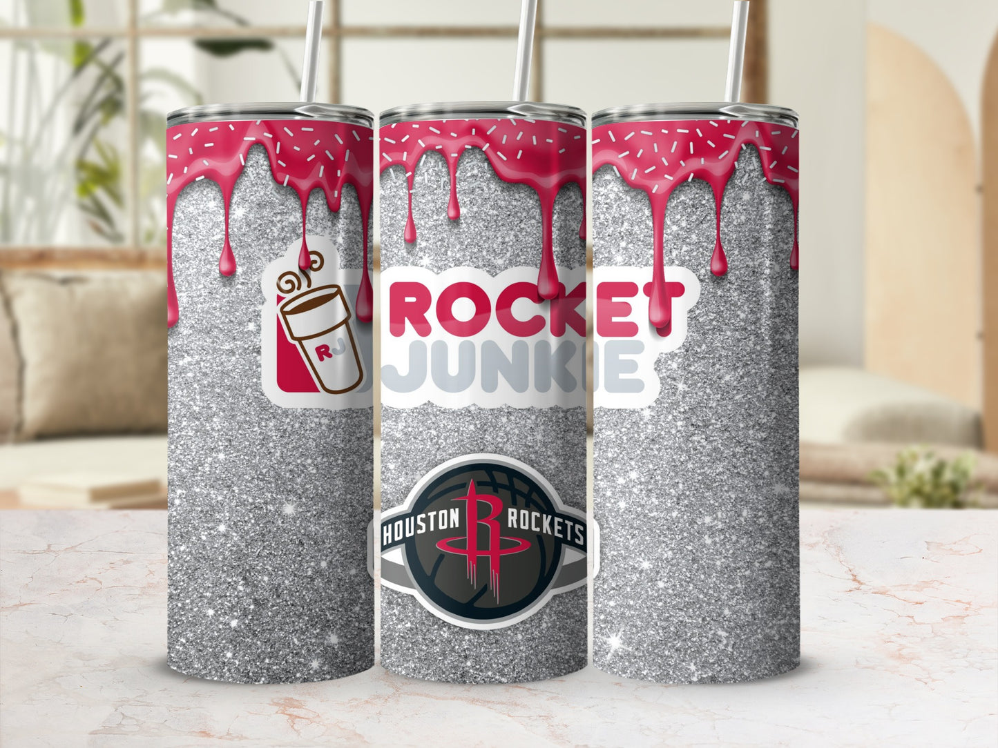 Sparkly Pink Drip Houston Rockets Custom Tumbler