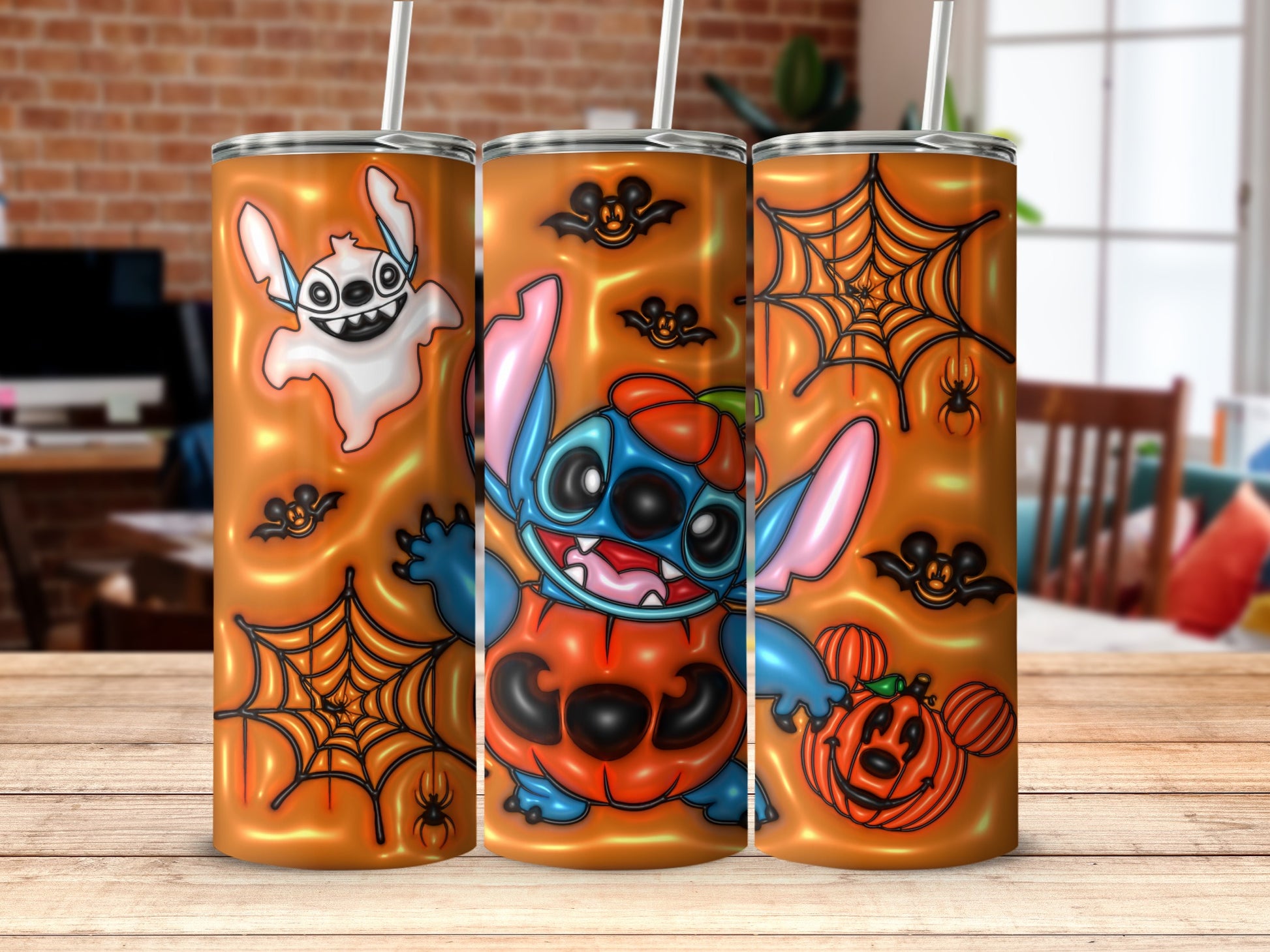 Halloween Stitch Tumbler with Ghost and Pumpkin Design