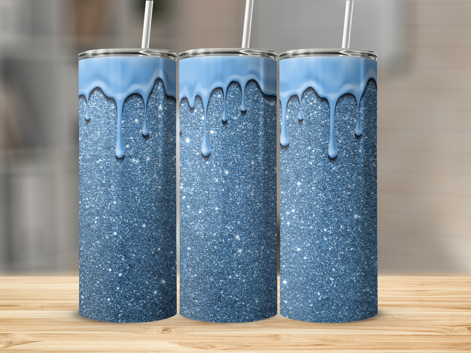 Sparkling Blue Glitter Tumbler With Dripping Design