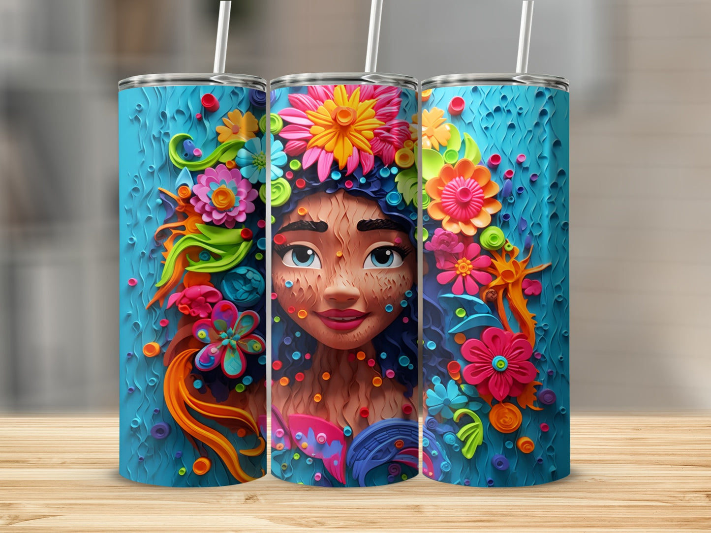 Vibrant Floral Art Design With Colorful Lady Tumbler