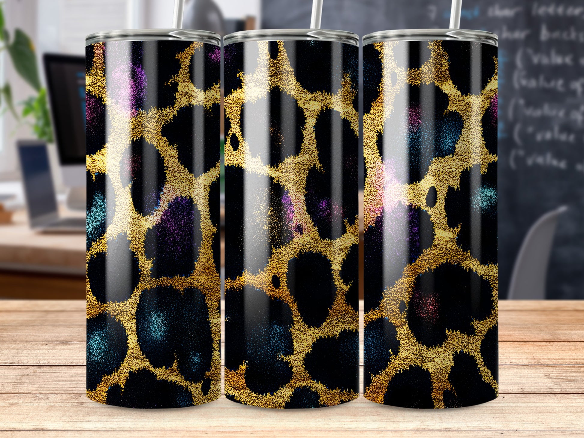 Giraffe Print Black and Gold Tumbler for Stylish Drinkware