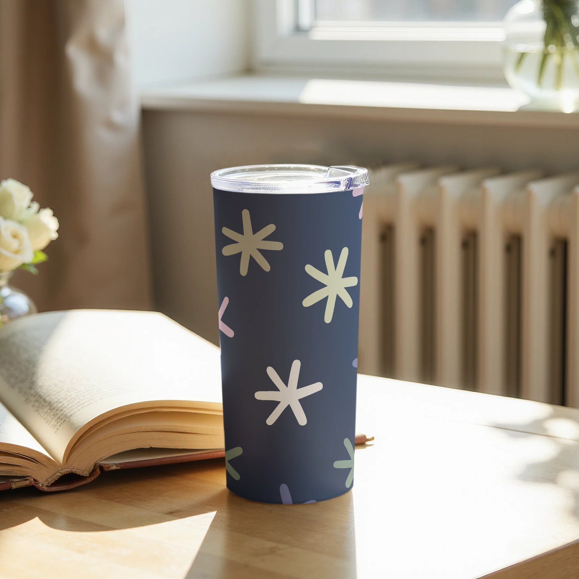 Stylish Dark Blue Tumbler with Star Pattern Design