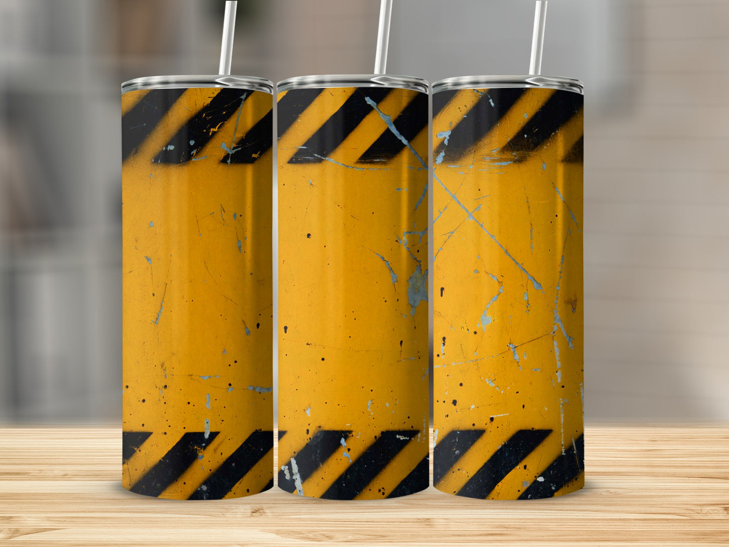 Yellow With Black Warning Stripes and Marks Tumblers
