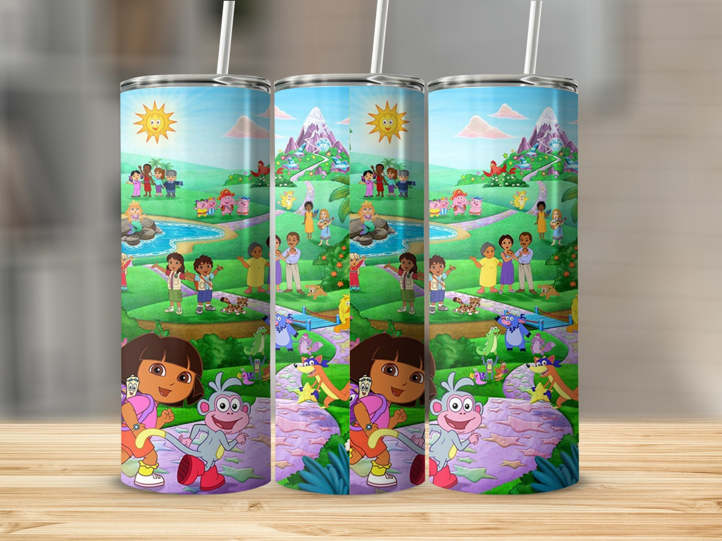 Colorful Cartoon Adventure Tumbler with Straw Kids Flask