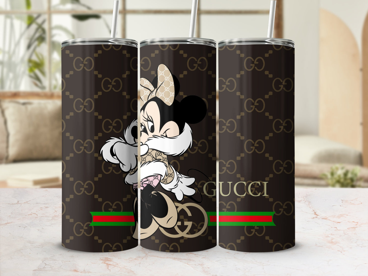 Gucci Mouse Pattern Insulated Tumbler with Straw