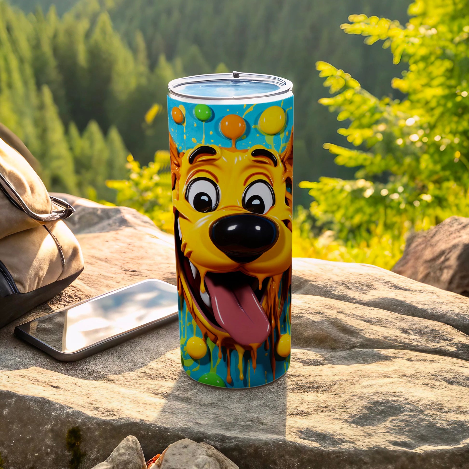 Colorful Cartoon Dog Art Travel Mug With Lid