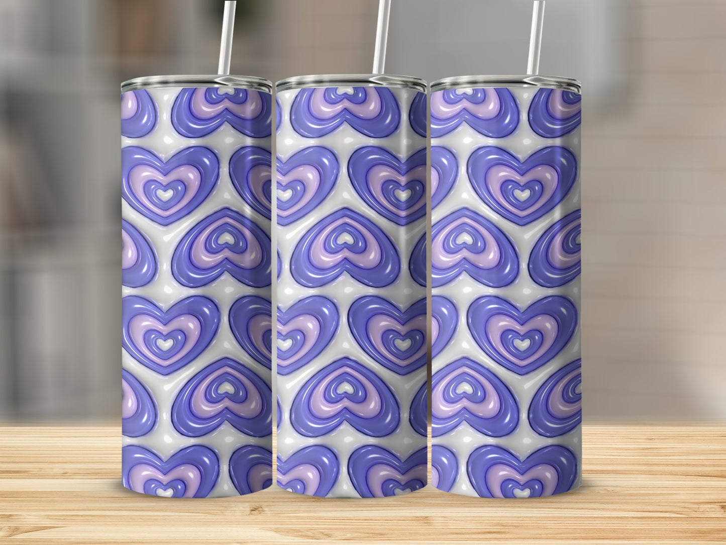Iridescent Lilac Heart Patterned Tumbler