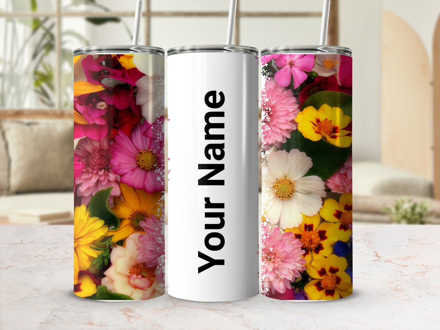 Personalized Floral Tumbler with Name Customization