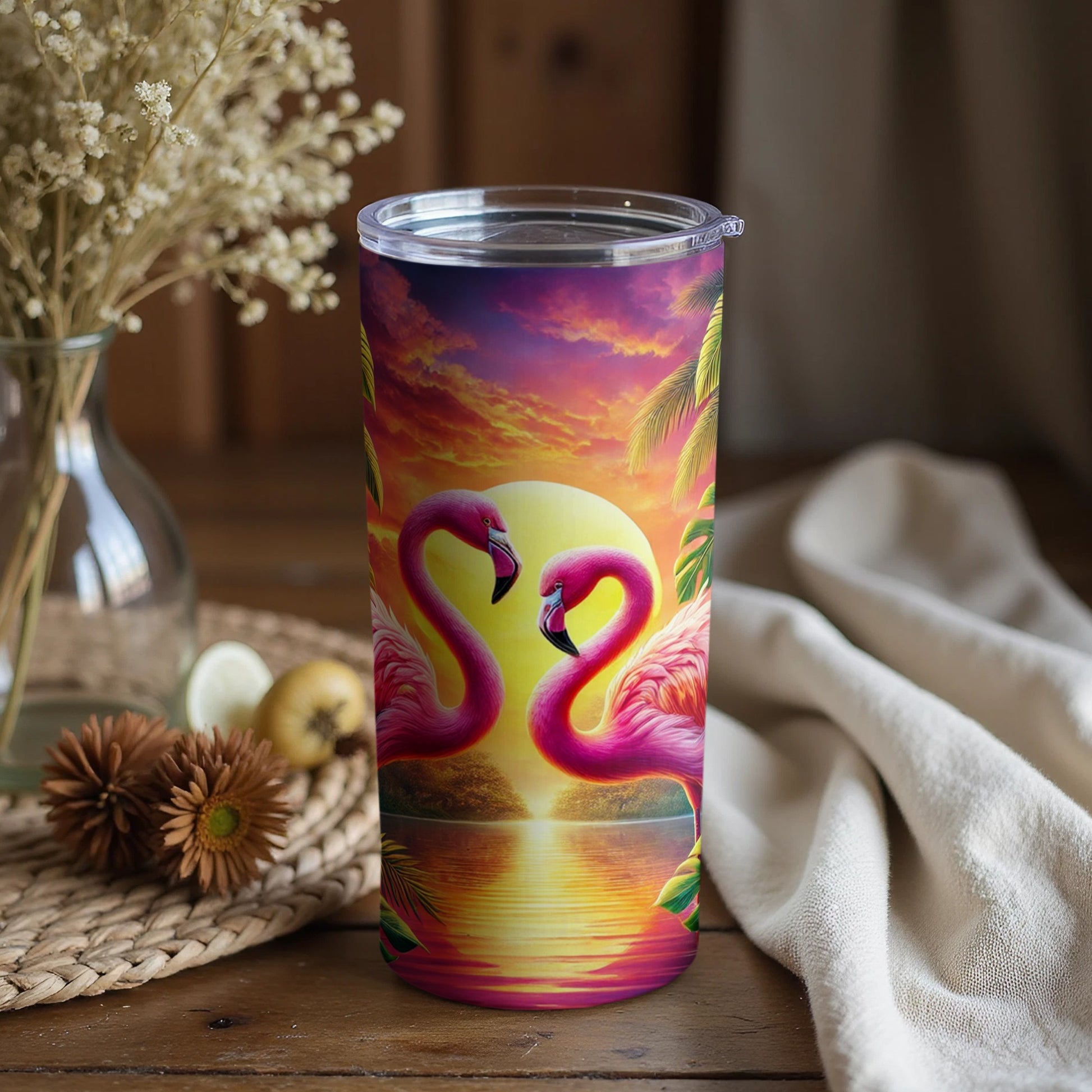 Beautiful Sunset Flamingo Design Tumbler Cup