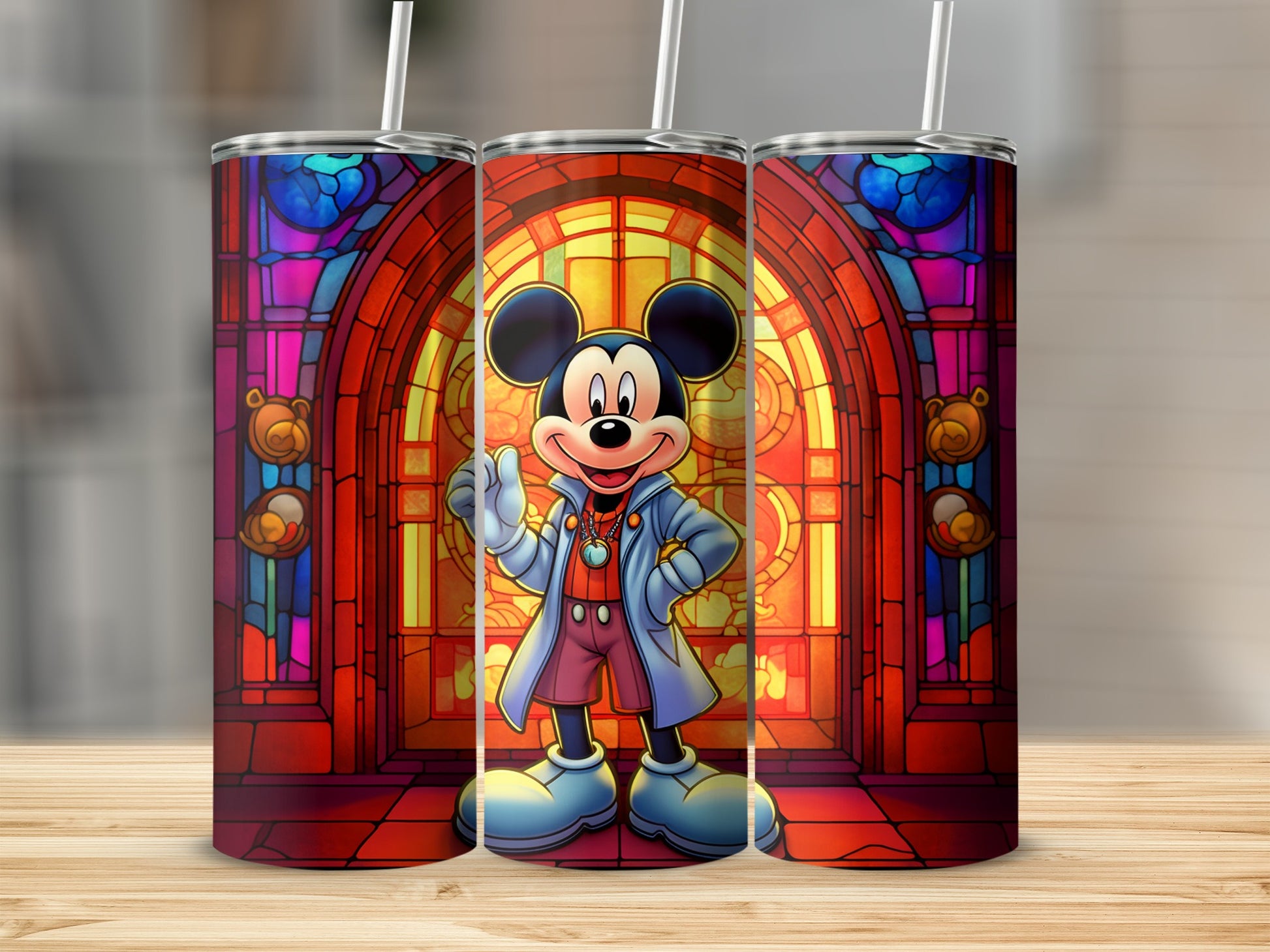 Colorful Stained Glass Mickey Mouse Tumbler Cup