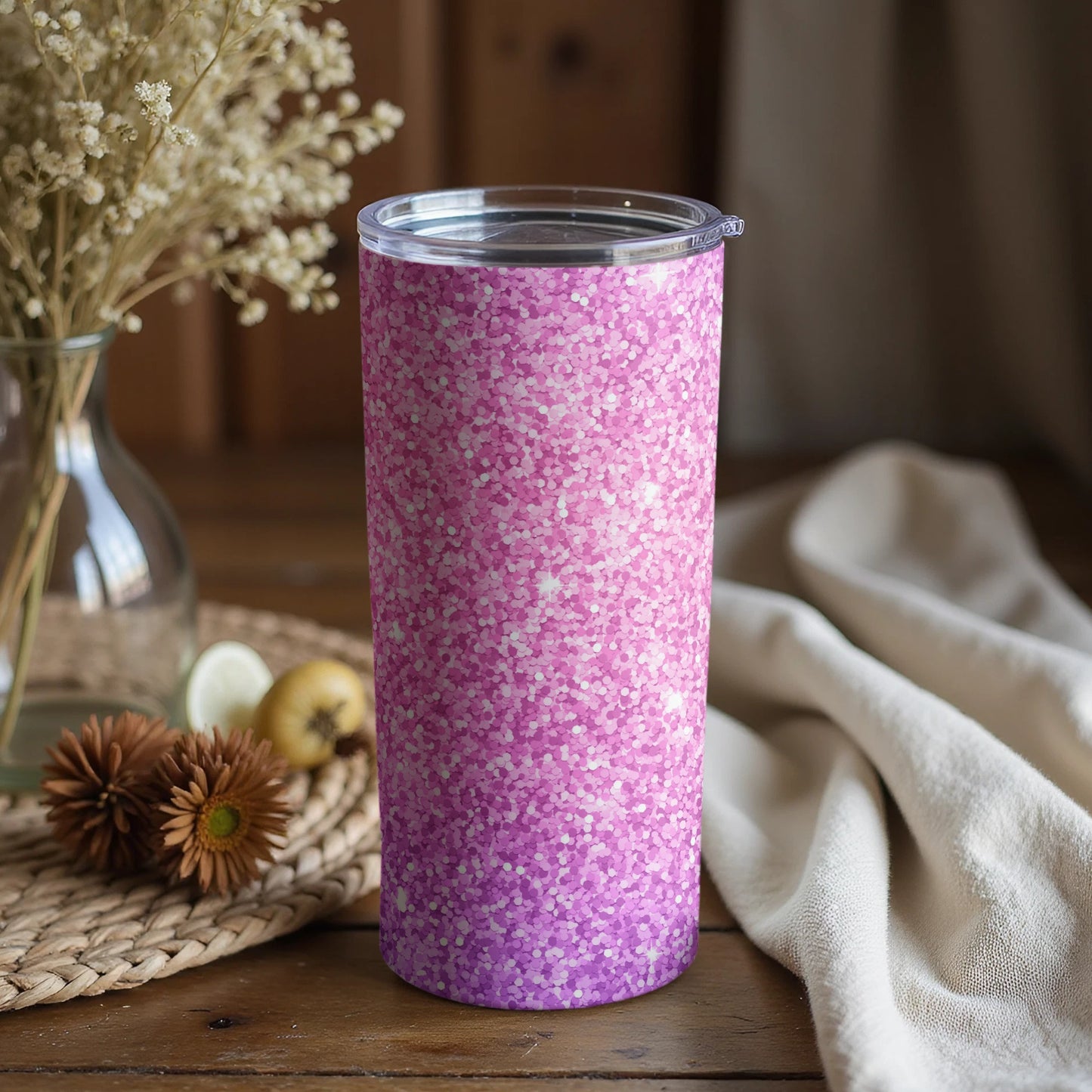 Sparkling Pink Glitter Travel Tumbler for Everyday Use