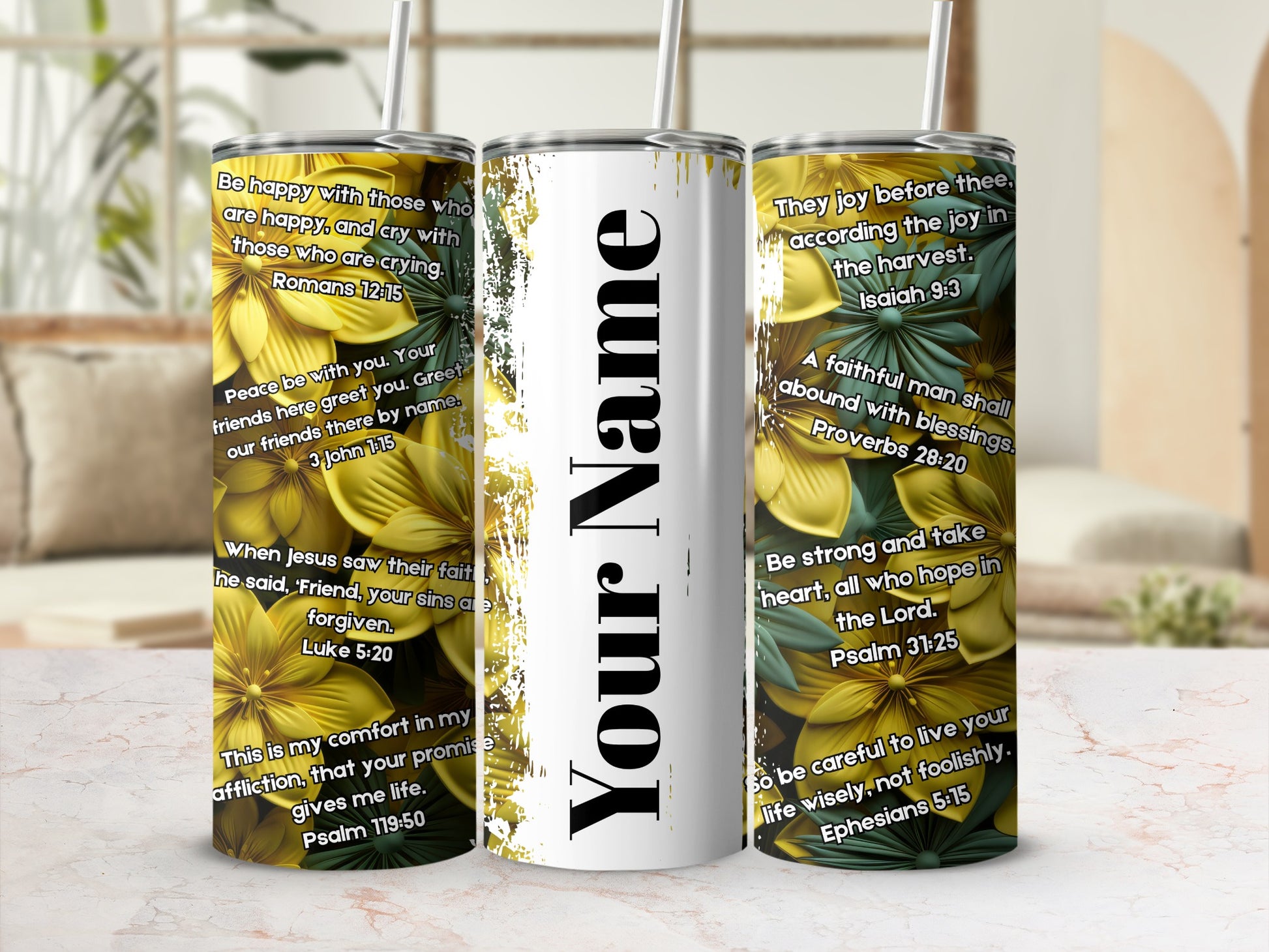 Floral Design Customizable Tumbler with Inspirational Quotes