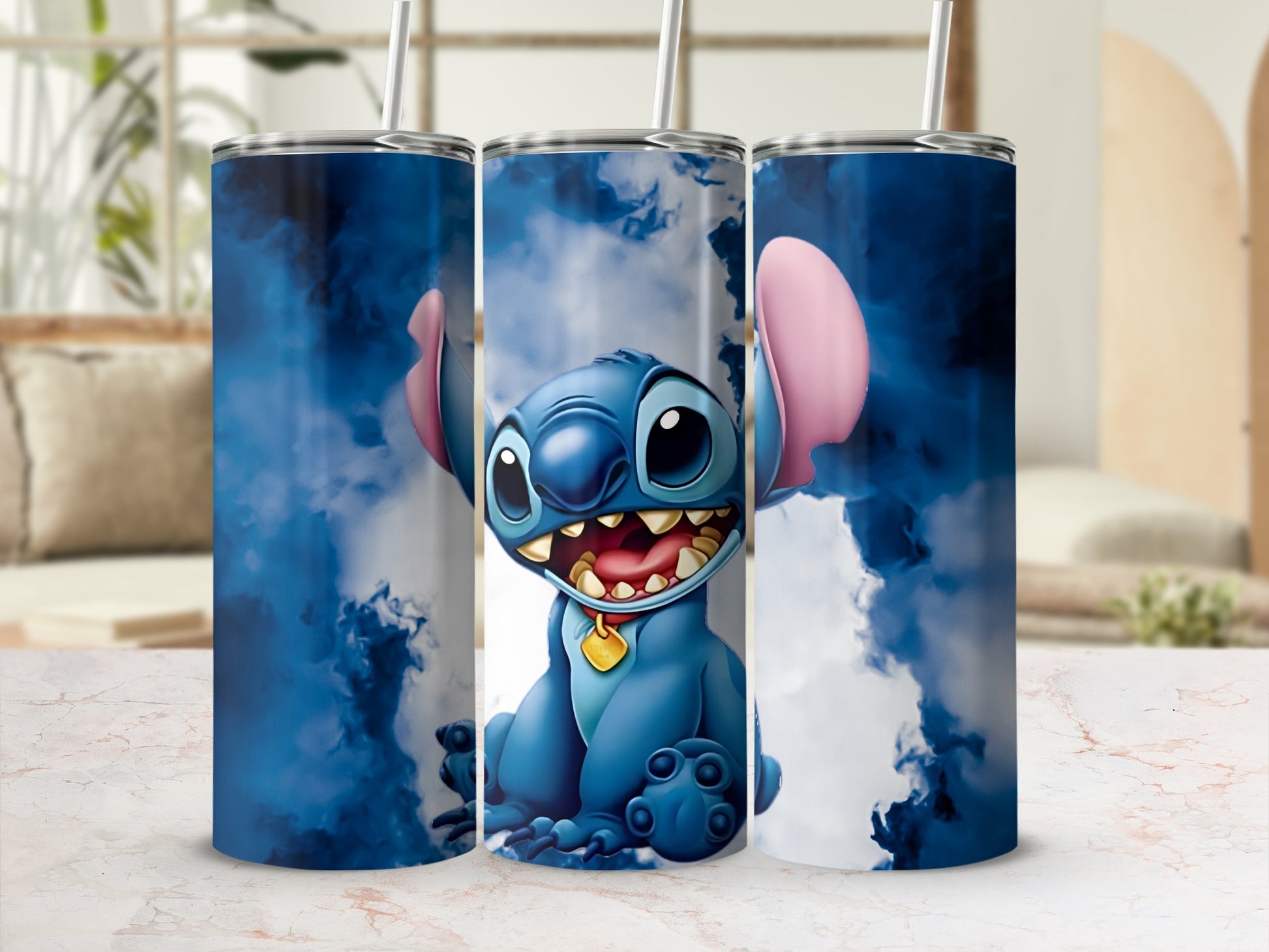 Cute Blue Character Print on Insulated Tumbler