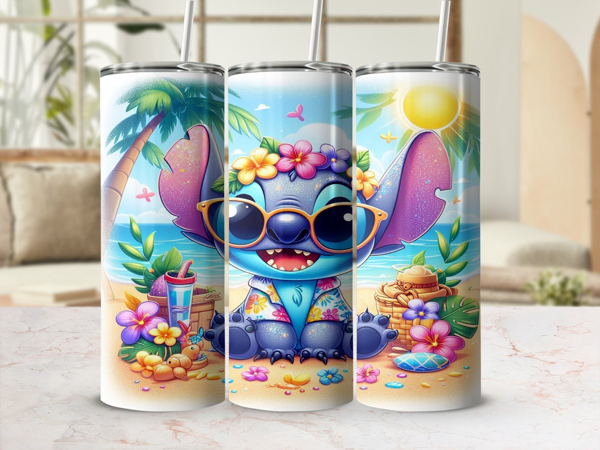 Cute Beach Cartoon Tumbler with Tropical Elements Product