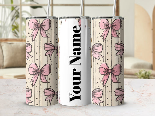 Personalized Pink Bows and Polka Dots Tumbler Cup