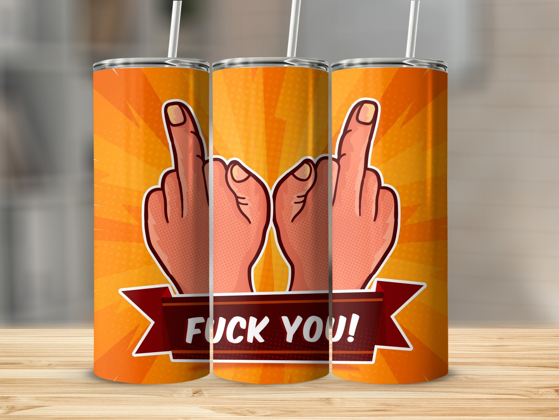 Bold Graphic Double Middle Finger Fuck You Insult Tumbler