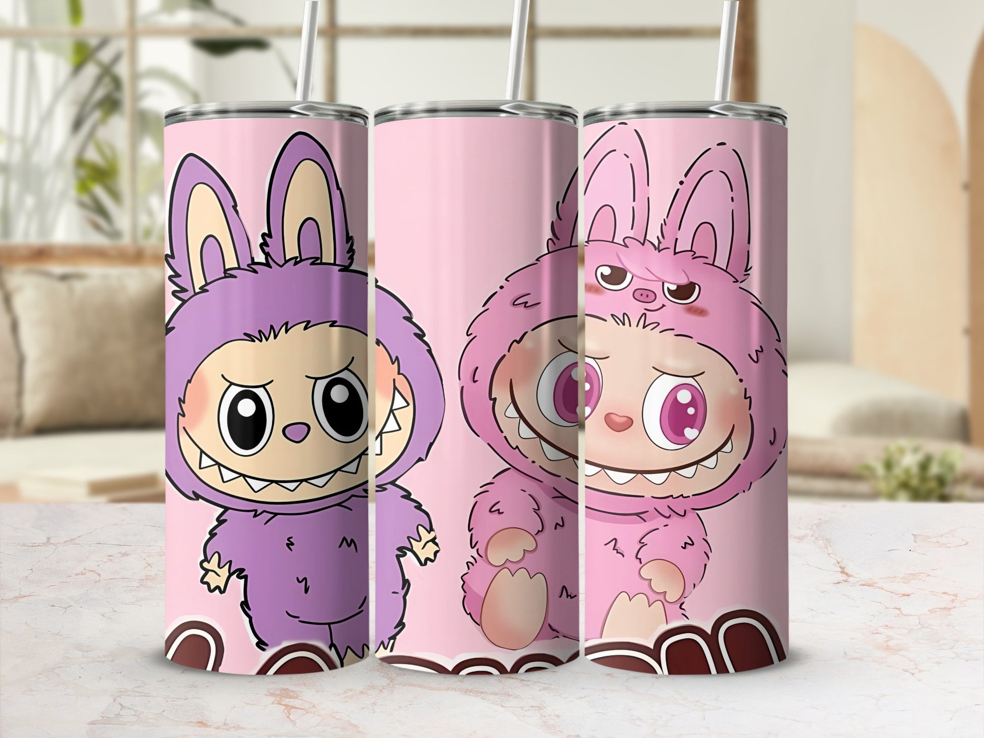 Adorable Pink and Purple Monster Design Tumbler