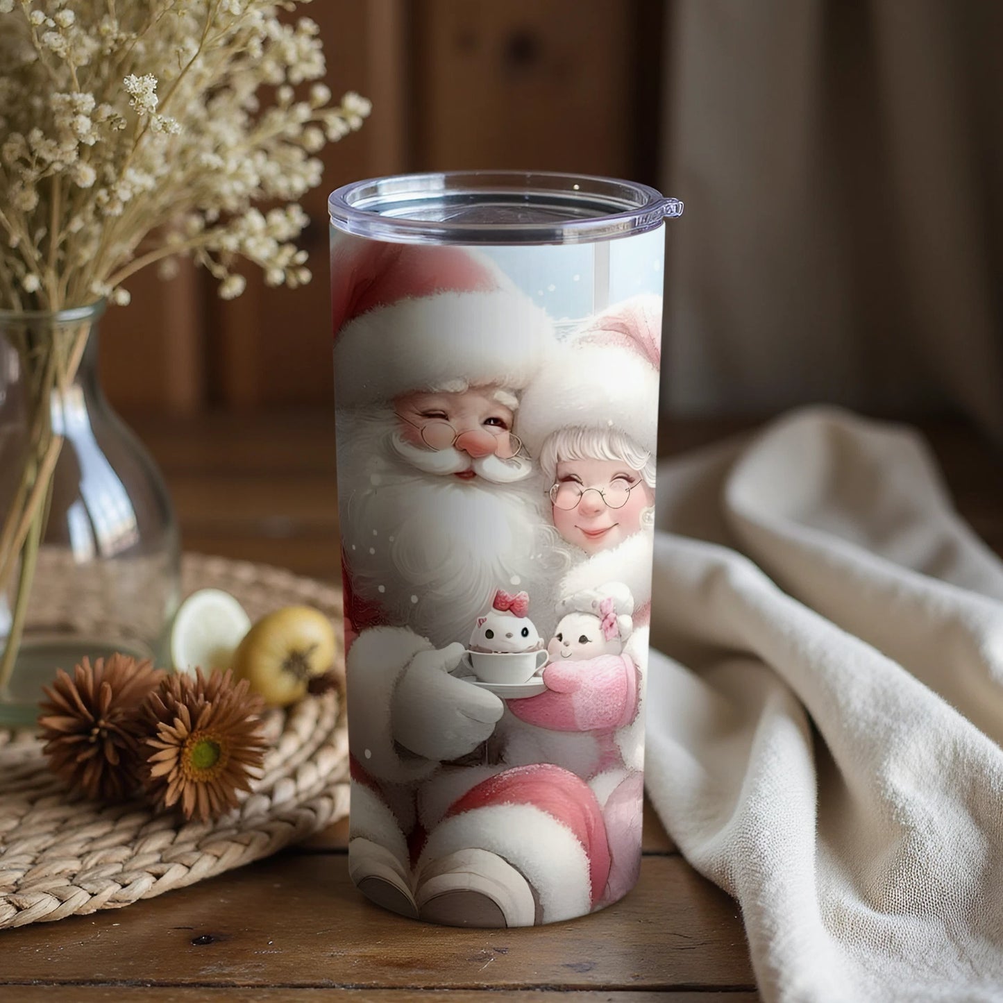 Santa and Mrs Claus Holiday Travel Tumbler Cup