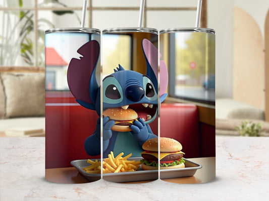 Cute Cartoon Alien Eating Burgers and Fries Tumbler