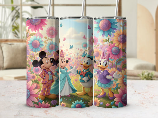 Colorful Character Floral Design Tumbler with Straw