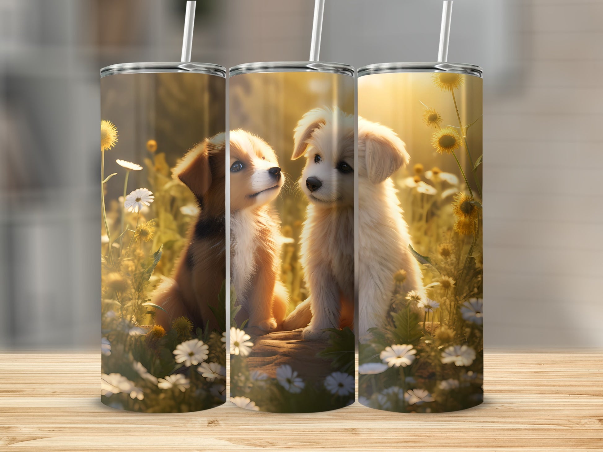 Adorable Puppies Flower Field Sunshine Day product type