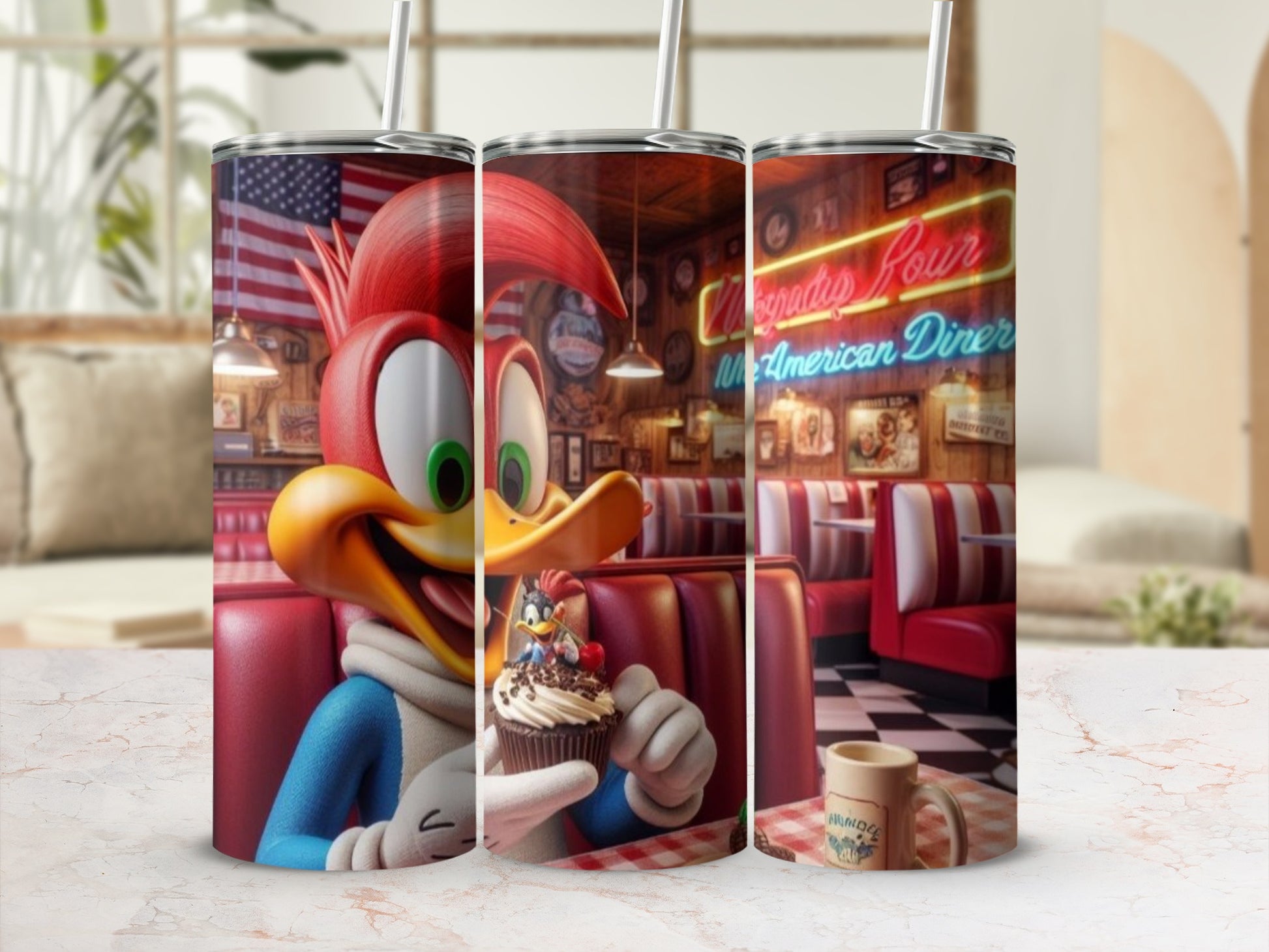 Classic Retro Diner Theme Cartoon Insulated Tumbler Cup
