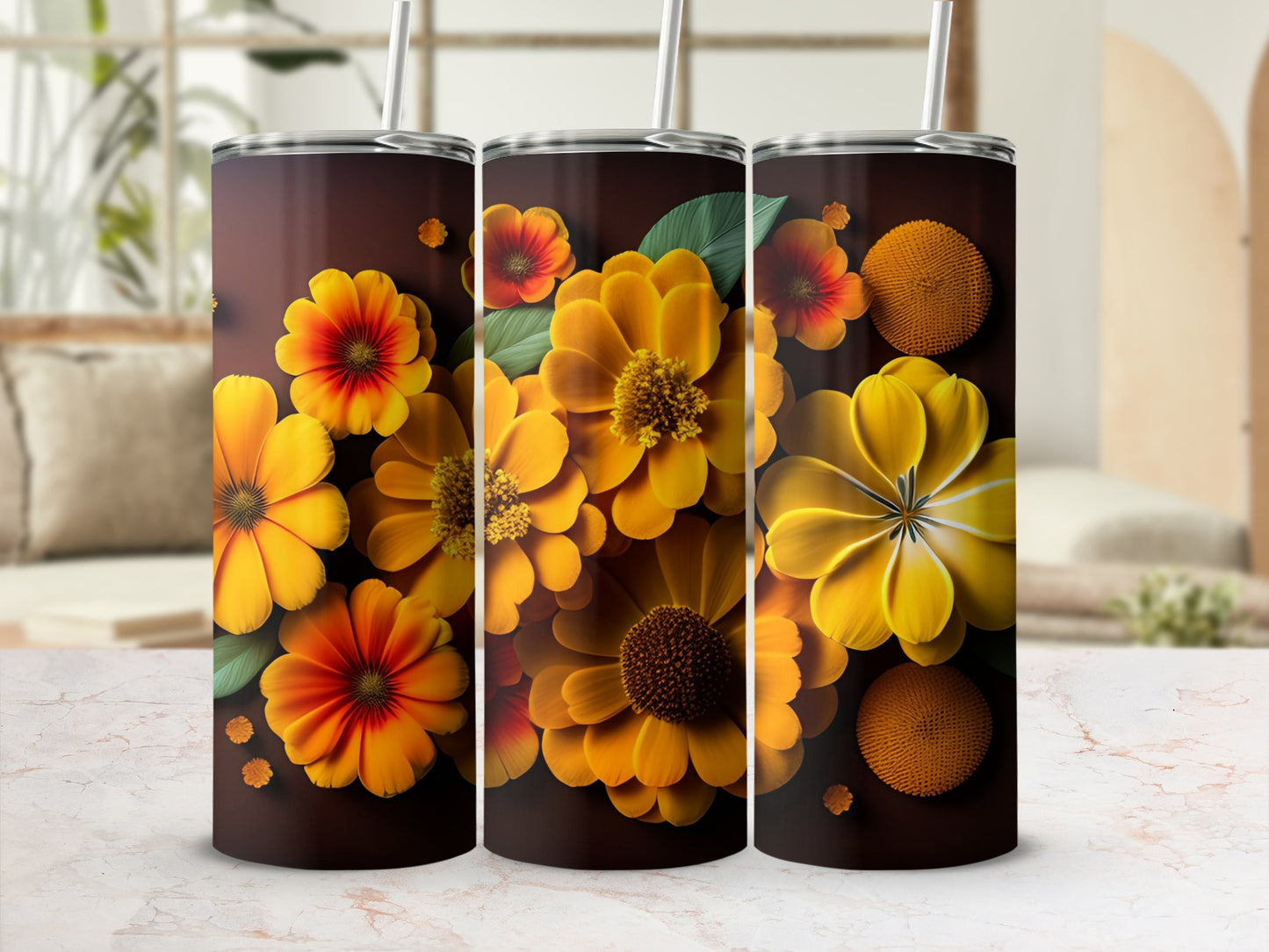 Vibrant Multicolored Floral Design Insulated Tumbler